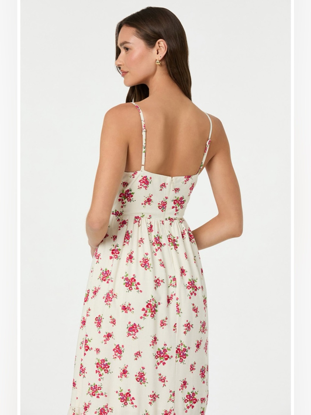 ASTR The Label Pleated Bust Fit & Flare Midi Dress Size Medium Red Floral - Picture 5 of 14